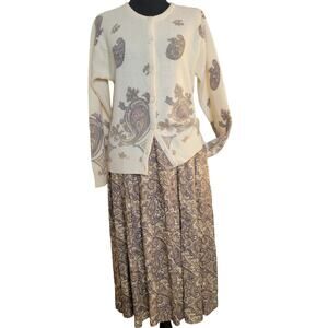 VTG Evan-Picone Petites Lambswool Angora Rabbit Paisley Cardigan Skirt 2pc Set☆M
